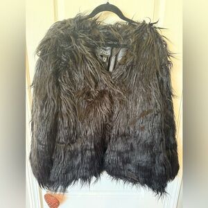 NWT  Dennis Basso Black Faux Mongolian Fur Coat.   Size 2X